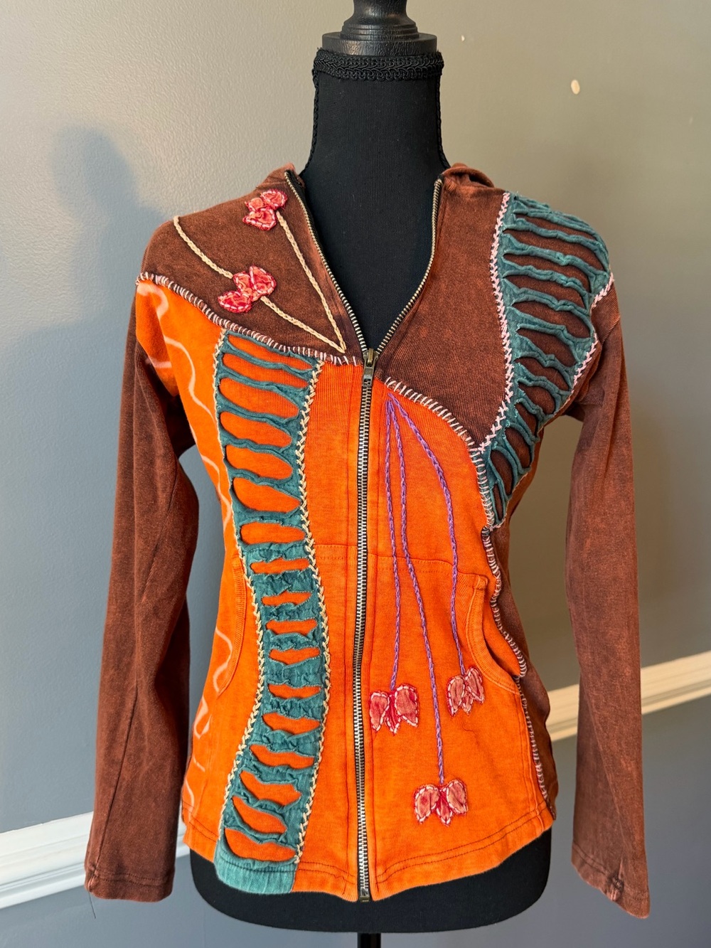 Rising International Burgundy & Orange Cotton Hoodie
